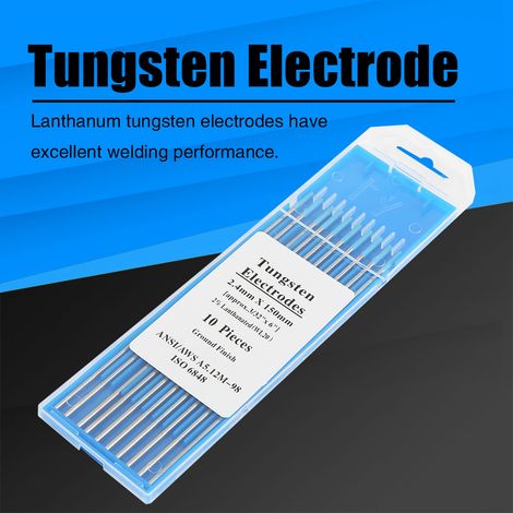 Boîte de 10 électrodes de tungstène WL20 professionnelles pour soudage TIG, 2,0 % de lanthane (2,4 mm x 150 mm) (1/5)