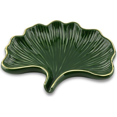 Jabonera de cerámica con forma de hoja de ginkgo, jabonera sólida para baño, cocina, bañera, lavabo y ducha (verde)