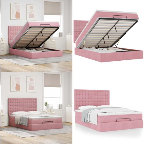 vidaXL Cadre de lit ottoman avec matelas rose 140x190 cm velours (1/5)