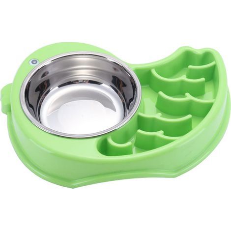 Comedero de alimentación lenta para mascotas, plástico lavable, antideslizante, acero inoxidable desmontable, comedero para cachorros, bebedero para gatos, comedero de alimentación lenta (verde) (1/5)