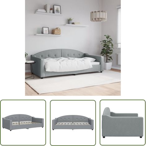 The Living Store Lit de repos sans matelas gris clair 90x190 cm tissu - Lit Deux Places - Canapé Convertible - Lit Invité - Mobilier Salle Séjour - Meuble Chambre (1/5)