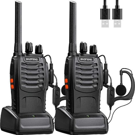 Talkie-Walkie Professionnel 16 Canaux PMR – Portée Jusqu’à 10 km, Batterie Rechargeable 1500 mAh, Oreillette + Chargeur USB inclus