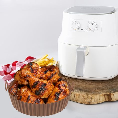 Silikon-Heißluftfritteusen-Behälter, wiederverwendbarer, hitzebeständiger Silikon-Garkorb, lebensmittelechte Silikonauskleidung (1/5)