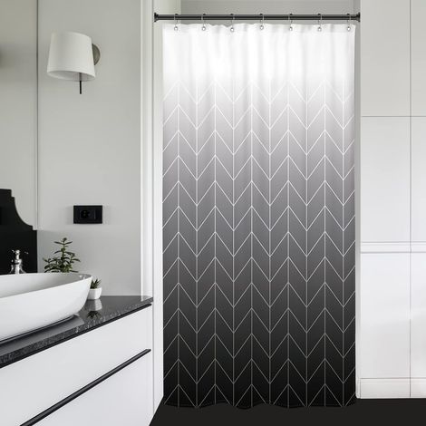 Rideau De Douche - Polyester Imperméable - Motif Herringbone Géométrique - 91 X 183 Cm - Pour Salle De Bain Et Espace Réduit - 1 Pièce (1/5)