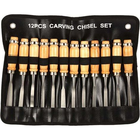 Ensemble de Gouge de sculpture à la main. ensemble d'outils de ciseau à main de sculpture sur bois 12 pièces Gouges professionnelles pour les amateurs de bricolage à bois débutants (1/4)