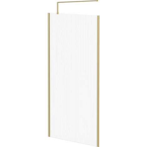Colore 8mm Fluted Glass Brushed Brass 1850mm x 1000mm Walk In Shower Screen including Wall Channel with End Profile and Support Bar (1/5)