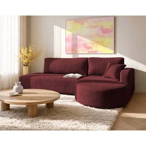 Miro - canapé d'angle droit 4 places convertible avec coffre en velours texturé - prune (1/5)