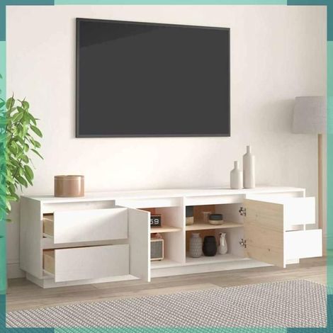 Meuble TV - 814320 - Bois de pin massif - Blanc - 176 x 37 x 47,5 cm (1/5)