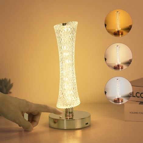 Tour de lampe de chevet, lampe de table sans fil en cristal avec contrôle tactile, 3 modes de couleur et luminosité réglable, petite lampe LED pour chambre, décoration pour enfants et adolescents (1/5)