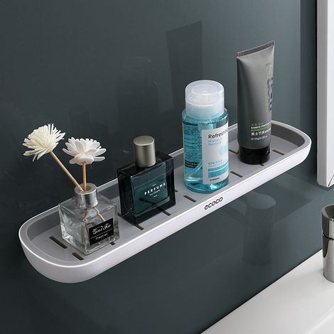 de salle de bain en verre - gris- 42 cm paniers de douche muraux pour shampooing en acier inoxydable, sans perçage, support d'étagère de salle de bain avec crochets, étagère à épices de cuisine-B (1/4)