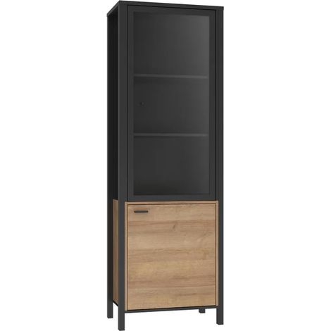 Vitrine réversible 194 cm 2 portes décor bois de chêne et noir - MODE (1/5)