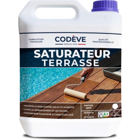 Codève Bois – Saturateur bois 5 L – Protection anti-UV et hydrofuge – Finition incolore pour terrasses et bords de piscine – Application facile
