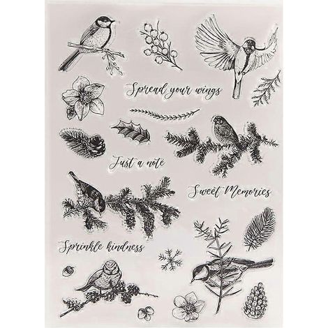 Tampon transparent en silicone « Oiseaux d'hiver » pour scrapbooking et album photo à gaufrer.