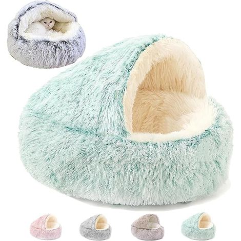 Lit coquillage pour animaux blanc vert, niche semi fermée chaude et douillette pour chat chien intérieur toutes saisons (1/5)