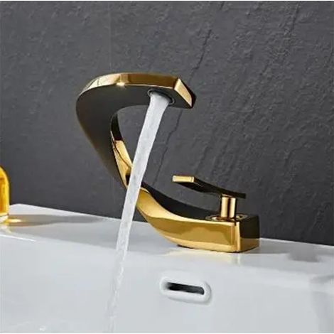 Waschtischarmatur aus weißgoldenem Messing, Mischbatterie für Warm- und Kaltwasser, Aufsatzarmatur für Waschtische, Armatur in Roségold-Weiß (1/5)
