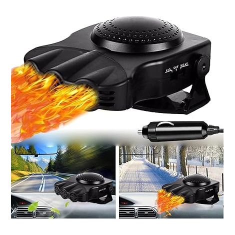 Calefactor portátil para coche de 12 V y 200 W con ventilador de calentamiento y enfriamiento rápido, toma de mechero y desempañador de parabrisas para vehículos.