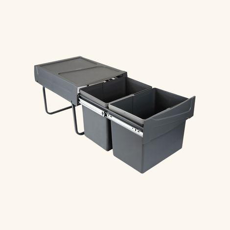Cuisissimo – Poubelle sous évier double compartiment 2 x 15 litres – Poubelle manuelle coulissante – Hauteur faible pour meuble 40 cm min (1/3)