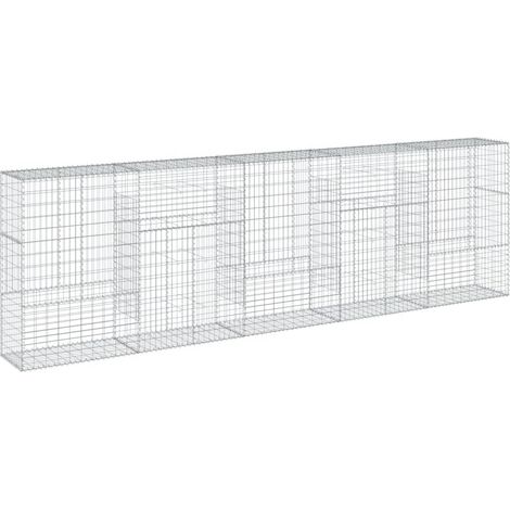 Gabbione cesto recinzione gabbia muro di contenimento con copertura 500 x 50 x 150 cm ferro zincato Argento 020040174