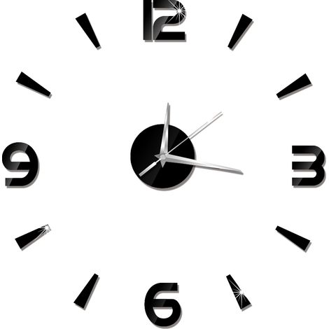 Eosnow Autocollant d'horloge murale 1mm, miroir en acrylique, décor de montre, bricolage moderne pour maison, bureau (noir)