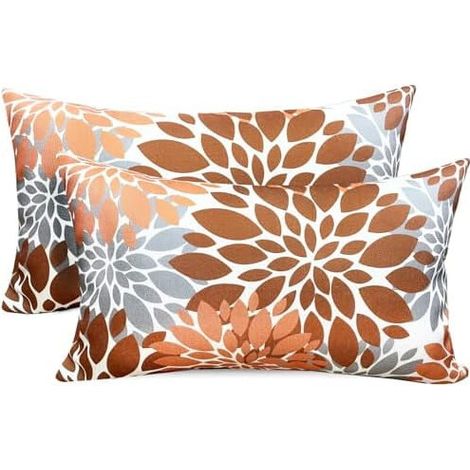 Zweiteiliges Kissenbezugset aus braunem Leinen, 12 x 20 Zoll, florales Landhausdesign – passend für Kissenfüllungen in Standardgröße.