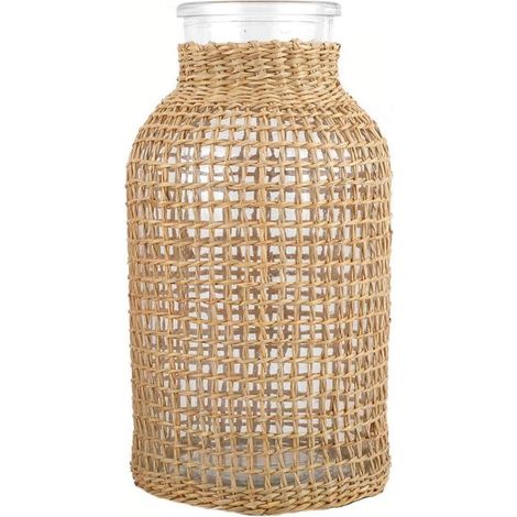 Vase en verre avec couvercle en rotin, pour une décoration florale créative. (1/4)