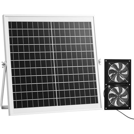Mophorn 15W Solar-Ventilator, 12V Solarpanel mit zwei Ventilatoren, max. 2668 U/min für 408 m³/h Luftstrom, 5 m/s solarbetriebener Abluftventilator für kleine Hühnerställe und Gewächshäuser (1/5)