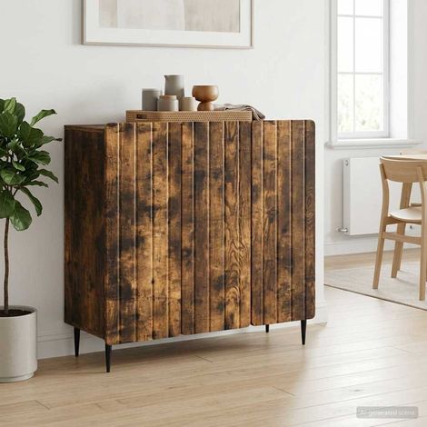Buffet de rangement 3 portes en bois d’ingénierie, chêne fumé, 89 x 34,5 x 82 cm - PANGIVO (1/5)