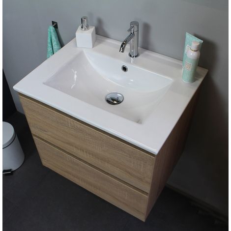 Basic Bella Meuble avec lavabo en porcelaine 60x55x46cm 1 trou de robinet Chêne