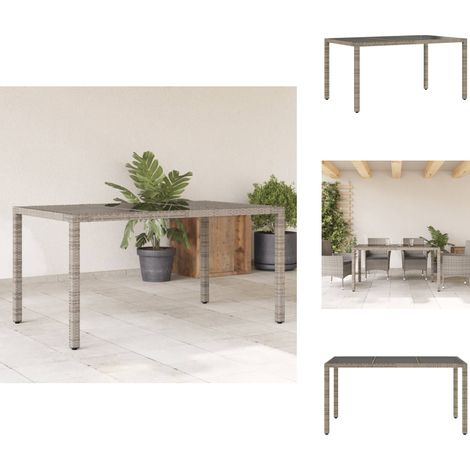 Table de jardin dessus en verre Gris 150x90x75cm Résine tressée - Table De Jardin - Table Extérieure - Mobilier De Jardin - Table En Verre - Table Résiner Tressée (1/5)