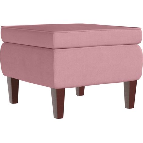 Tabouret assise pouf repose-pies avec pieds en bois carrés et assise en velours rose DEC026316
