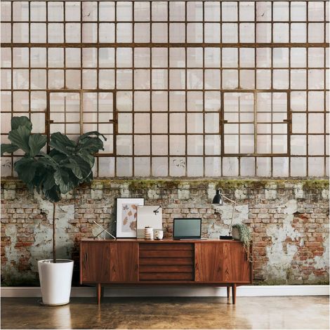 Photo wallpaper Profhome 392441 hot embossed non-woven wallpaper smooth brick look matt cream brown green beige 1.59 m x 2.8 m (1/5)