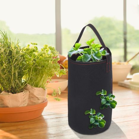 Sac de culture imperméable et respirant en feutre pour fraisiers et légumes, avec trous pour plantes. (1/5)