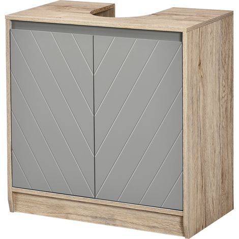 Armoire sous lavabo double porte avec étagère réglable 60x30x59.8 cm chêne et gris