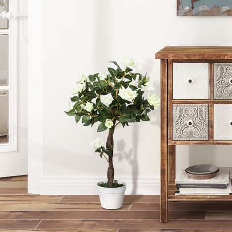 Arbre artificiel en pot ciment, plante fausse vert décoratif intérieur extérieur (1/4)