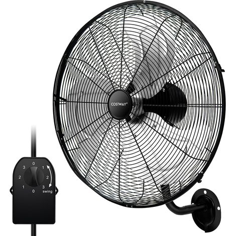 COSTWAY Ventilateur Mural Industriel 51 cm 120W 3 Vitesses Pales en Aluminium Tê te Oscillation Vertical de 30° Horizontale de 85° pour Entrepôt, Serre, Atelier Noir (1/5)
