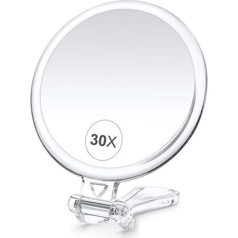 Miroir de maquillage, grossissement x30, transparent double face (x1/x30), miroir de poche avec poignée - Sécurité voyage (1/5)