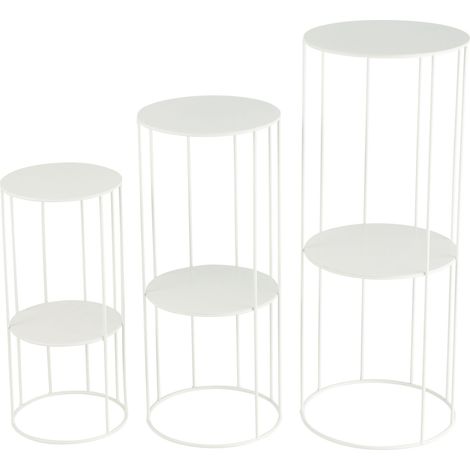 Lot de 3 sellettes rondes 28, 24,5 et 21 cm en métal blanc - METTI (1/4)
