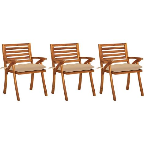 Sillas de comedor jardín con cojines 3 uds madera maciza acacia