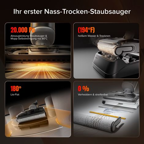 Roborock F25 GT Nass-Trocken-Staubsauger, 20.000 Pa kabelloser All-in-One Staubsauger und Mopp, Leichter Hartbodenreiniger, elektrische Kantenreinigung