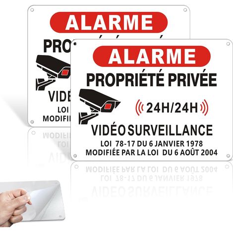 2 pièces Panneau Alarme Aluminium,20 x 15cm pancarte video surveillance avec adhésif autocollant,panneau camera surveillance propriété privée 24H/24H Pour maison, magasin, usage intérieur/extérieur (1/5)