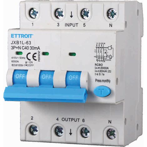 ETTROIT JX264064 Differentialschutzschalter 3P+N 40A 30mA 380V-6KA KLASSE A