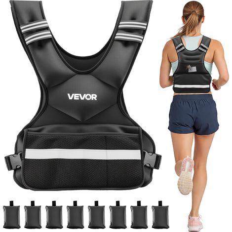 VEVOR Giubbotto Zavorrato con Pesi per Allenamento, Gilet Zavorrato con 8 Sacchetti Peso Regolabile 10,89-18,26 kg Allenamento Fisico Resistenza Fitness con Strisce Riflettenti, Forza, Corsa, Jogging (1/5)