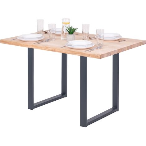 LAMO Manufaktur Table è manger, table pour salle è manger 120x80x76 cm, Bois massif, Loft, Frène Sévère / Gris, LEG-01-A-001-7016L (1/5)