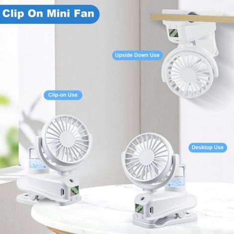 Ventilateur pince humidificateur - 1 pièce, blanc 4 vitesses affichage LED - Pour camping Cuneary (1/5)