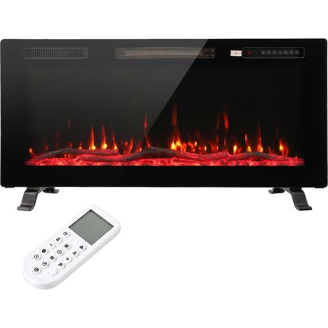 Cheminée électrique - HOMCOM - extra-plate 3-en-1 murale/encastrable/à poser - 12 couleurs de flamme 3D - acier - 92x11x46cm - noir (1/5)