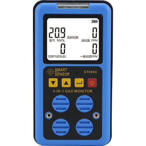 Détecteur de gaz 4 en 1 CO H2S O2 LEL – Moniteur rechargeable avec écran rétroéclairé – Alarme sonore, lumineuse et vibratoire – Pour environnements variés