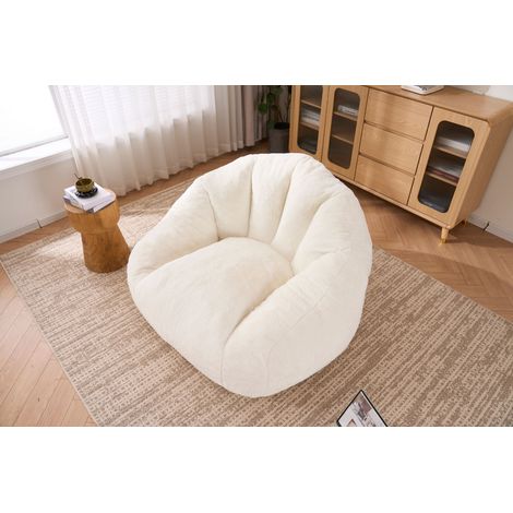 Pouf - Confort Moelleux - Fourrure - Mousse Haute Densité - 111 x 123 x 75 cm - Lounge Moderne - Blanc - Idéal Salon & Salle de Jeux (1/5)