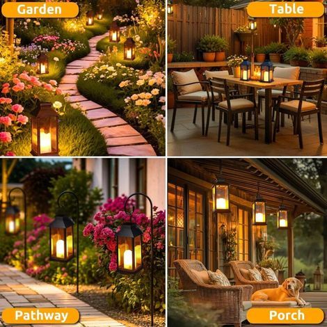Lot de 2 lampes de table solaires d'extérieur avec flamme vacillante LED , étanches IP44 , idéales pour le jardin (1/3)