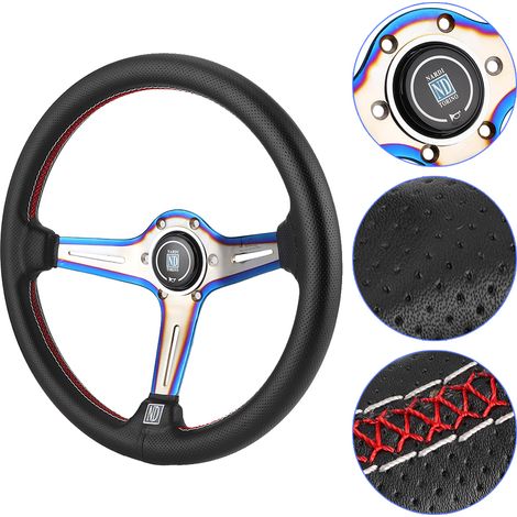 350 mm/14 Zoll NARDI Style 6-Loch Halbschalen-Rennlenkrad aus schwarzem, perforiertem Leder mit Hupe (1/5)