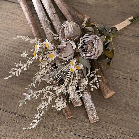 1 bouquet de roses en soie, bouquet de mariée tenant une fausse fleur, fleurs artificiellesviolet clair (1/5)